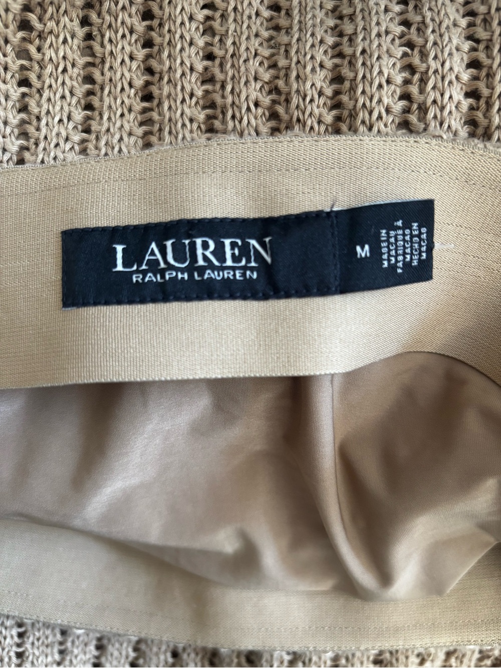 Lauren Ralph Lauren Camel Brown Ribbed Knit Midi Skirt with Side Slit - Picture 4 of 4